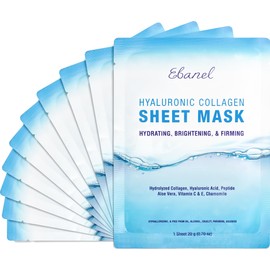 Ebanel 10 Pack Collagen Face Mask with Hyaluronic Acid, Vitamin C, Peptide, Aloe, Instant Brightening Hydrating Face Masks Skincare Korean Sheet Mask, Skin Firming, Lifting Anti Aging Facial Masks