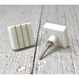 ARTISNO Square Marble Brass Knob, Modern Cabinet Knob, Decorative Hardware, Furniture Hardware, Cabinet Handles, Dresser Pull (White), Set-6