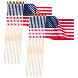 Mindsoft 150 Pack American Flags on Stick, 8 x 12 Inch, Handheld USA Flags with Spear Top, Ground Wood Flagpole Pluggable Hand Held Stick Flags for Memorial Day Parades Veteran Party Decorations