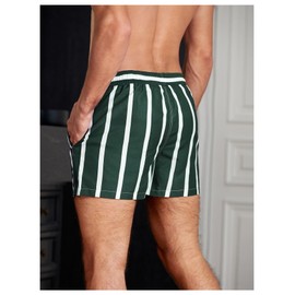SweatyRocks Men's Striped Swim Trunks Drawstring High Waisted Quick Dry Swim Shorts with Mesh Lining and Pocket Dark Green Large