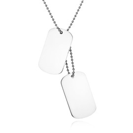 JewelryWe Jewellery, Men's Dog Tag Necklace, Stainless Steel, with 2 High-Gloss, Polished Dog Tags and 60 cm Chain, Colours: Silver, Black, Gold, Customisable, Stainless Steel