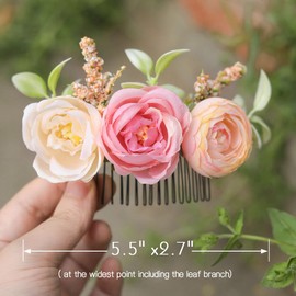 Fangsen Black Wedding Pink Ivory Rose Flower Hair Comb Bridal Hair Accessory for Women and Girls