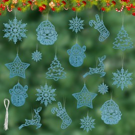 ilauke 50PCS Christmas Hanging Decorations, Christmas Glitter Snowflake Ornaments Christmas Tree Hanging Ornaments for DIY Crafting Christmas Party and Home Decor (Blue)
