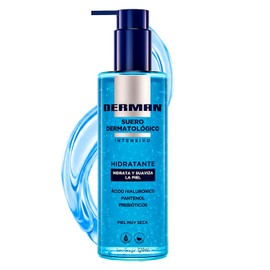 DERMAN Suero Corporal Hidratante Dermatológico Intensivo con Ácido Hialurónico, Pantenol y Prebióticos, Hidratación Profunda para Piel Muy Seca, Textura Ligera de Rápida Absorción, 320 ml