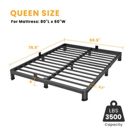 Superay 4 Inch Queen Bed Frame Low Profile, Heavy Duty Metal Platform Bed Frame with Round Corner Legs, Sturdy Mattress Foundation, No Box Spring Needed, Easy Assembly, Noise Free, Black