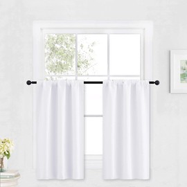 RYB HOME Half Window Curtains - 50% Light Block Privacy Curtains Thermal Insulated Drapes for Kitchen Cafe Kids Nursery Bedroom Living Room, W 29 x L 36 Each, Pure White, 2 Panels(Adult)