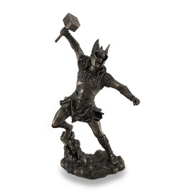 Veronese Design Thor, Norse God of Thunder, Wielding Hammer Sculptured Bronzed Statue