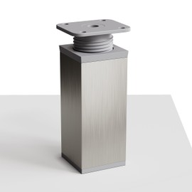 Sossai MFV1 Furniture Feet, Set of 4, Height 60 mm, Height Adjustable, Square Profile 40 x 40 mm, Brushed Stainless Steel, Grey, Ideal for Cabinets and Dressers