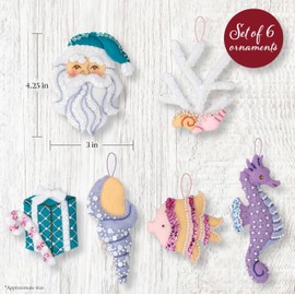 Bucilla, Santa's Sea Life, Perfect for DIY Arts and Crafts Projects Felt Applique 6 Piece Ornament Making Kit, 89772E