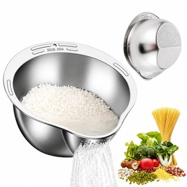 Rice Washing Bowl,304 Stainless Steel Rice Washer with Built-in Strainer,Multi-Purpose Kitchen Colander for Quinoa, Vegetables & Pasta – Durable, Rust-Resistant, Easy to Clean
