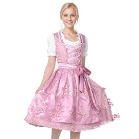 Blisscok Dirndl Women's Midi Costume Dress Women's Dirndl 3-Piece Includes Costume Skirt Dirndl Blouse Dirndl Apron Lace Costume Fashion Dirndl Pink for Oktoberfest Carnival, pink