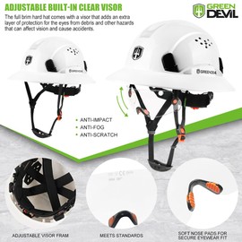 GREEN DEVIL Full Brim Hard Hat with Built-in Visor Vented Construction Safety Helmet Cascos De Construccion ABS Work Hardhat Helmets for Men Women