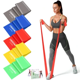 Resistance Bands Set, 1.5 M Exercise Bands with 5 Resistance Levels, Long Stretch Bands for Men & Women, Workout Resistance Bands for Yoga Gym Pilates Fitness Strength Training Muscle Building