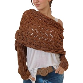 Baonmy Scarf with Sleeves for Women, Shawl Wraps Knitted Cable Crochet Multifunctional Scarf Sweaters with Sleeves (Camel)
