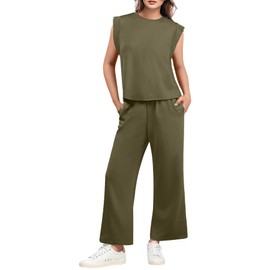 GRECERELLE Women's Tracksuit Summer Two Piece Elegant Lightweight Tracksuit Casual Sports Set Jogging Suit Sweatshirt & Jogging Bottoms for Running Yoga Gym, Army Green, M