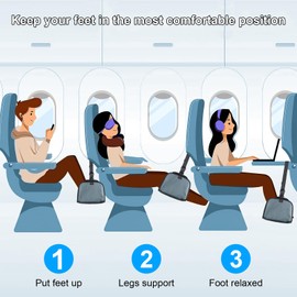 PENGARO Airplane Foot Hammock, Office Footrest with 2 Hooks Widen Airplane Footrest Long Flight Hammock Memory Foam Travel Footrest Plane Foot Sling Under Desk at Work Gaming Travel Essentials, Grey