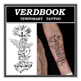 VERDBOOK Waterproof Temporary Tattoos: 2-Sheet Tattoo Kit with Realistic Body Stickers, Semi-Permanent Tattoos for Adults Lasting 7-15 Days – Safe for Men & Women, Angel Vanquishing Demon Pattern