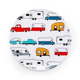 Camco Life is Better at The Campsite Small Salad Plate - White with Multicolor Retro RV, Trailer and Camper Print , Great for Salads and Deserts, BPA Free, Melamine (53223)