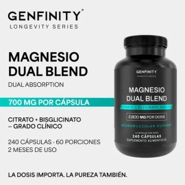Magnesio Dual Blend Genfinity - 240 Cáps Citrato Y Glicinato