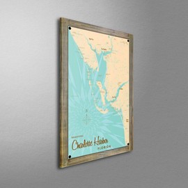 Northwest Art Mall Charlotte Harbor Florida Map Metal Print on Reclaimed Barn Wood by Lakebound 12" x 18"