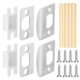 GOZOLA Standard Door Strike Plates with Shims, Door Lock Latch Plate Repair Kits to Fix Door Won’t Latch in, Stainless Steel Door Strike Plate for Home Office Door Frame Restorer(Satin Nickel, 2 Sets)