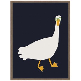 Kate and Laurel Farm Duck Framed Canvas Wall Art by Hannah Beisang 18 x 24 Sylvie Walnut, Whimsical, Animals, Humor, Americana Art for Wall Decor, Living Room, Bedroom