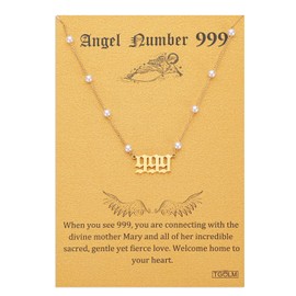999 Necklace Gold Plated Stainless Steel Faux Pearl Choker Angel Number Chain Gift for Women Girl 16"