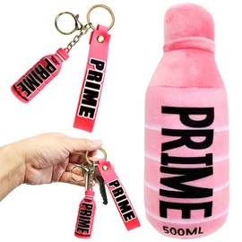 Prime Drink Bottle Plush Toy and Drinking Bottle Key Ring, Mini Bottle Keyring, Drinks Bottle Keyring, Car Keyring Trinket Pack of 2, Pi