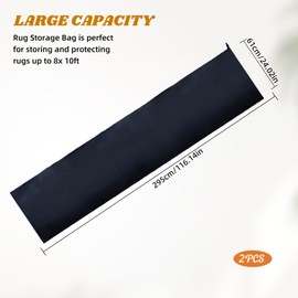 letsinstyle 2 Pcs 24 x 116 Inch Large Rug Storage Bags, Black Oxford Cloth Rolled Rugs Moving Bag, Drawstring Storage Pouches Indoor Outdoor Carpet Packing Protection