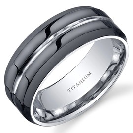 PEORA Modern 8mm Men's Genuine Black Titanium Wedding Ring Band, Comfort Fit, Size 8.5, Premium Titanium, Strong, Durable & Scratch-Resistant, Gifts for Men, For Gifts & Everyday Wear