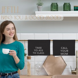 JFFTLL Funny Call Your Mom Black Kitchen Towels, College Student Gifts Dish Tea Towels for Kitchen Decor, College Gifts for Girls Boys Freshmen Decorative Hand Towel, 16x24 Inch Set of 2