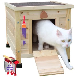 Rockever Outdoor Cat House,Outdoor cat Houses for Feral Cats Weatherproof Rabbit Hutch Small, Wooden Small Pet House and Habitats-Red