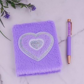 YIZOCENGUO Diary for Girls with Plush Love Pen, Kids Journal School Travel Notebook Gift Set for Writing and Drawing, A5（Purple）