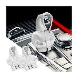 KANDUJIMU Car Gear Shift Cover, Funny Fashionable Mini Cute Hoodie Sweater Shirt Winter Warm Automotive Gear Shift Knob Protector, Vehicle Decor Accessories Universal for SUV, Truck, RV (White)