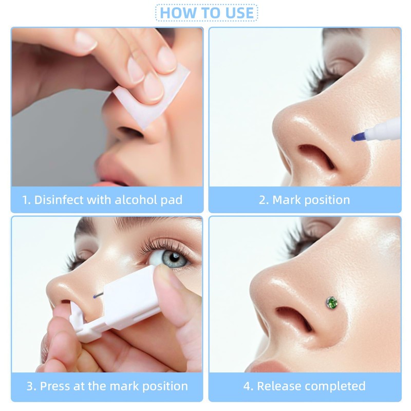 TAOJIANGYAOYAO 6 Pieces Disposable Piercing Kit Nose, Nose Piercing Gun