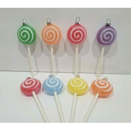 Christmas Swirl Sugar Coated Candy Lollipop Tree Ornaments Candyland Decor S/8