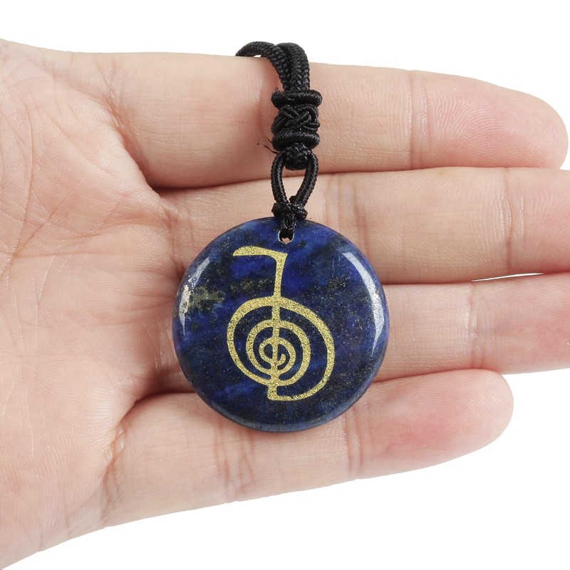 Lovionus89 Round Stone Lucky Coin Spiral Reiki Symbol Crystal Stone