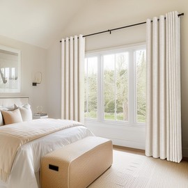 100% Blackout Curtains 108 Inches Long,Linen Blackout Curtains 108 Inch Length 2 Panels Set,Thermal Insulated Full Light Blocking Drapes for Living Rroom,50" W x 108" L 2 Panels,Butter Cream