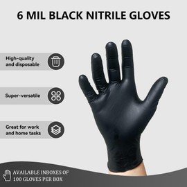 Epecnic 6 Mil Nitrile Gloves, Disposable Powder & Latex Free Food Safe Exam Gloves for Cooking, Cleaning, Medical, Black, Medium, 100-Count