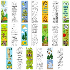ANGOLIO 123Pcs Camping Color Your Own Bookmarks for Kids Funny Camping Tent Jungle Animals Campfire DIY Coloring Blank Book Markers for Teachers Students Classrooms Arts & Crafts Party Rewards