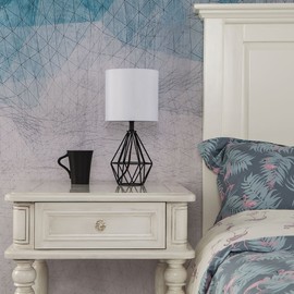 COTULIN Black Bedside Table Lamp,Small Nightstand Lamp for Bedroom,Modern Desk Lamp with TC Fabric Shade Geometric Metal Base for Living Room Study Office Farmhouse