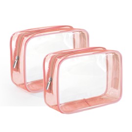 Heatunk TSA Approved Clear Makeup Bags - 2 Pack Small Clear Pouches for Toiletries and Cosmetics - Compact Travel Toiletry Bags for Women and Men - Pink