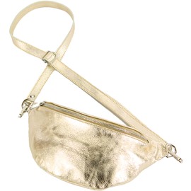 modamoda de - T211 - ital. Hüfttasche Bauchtasche Brusttasche Medium aus weichem Leder, Farbe:Lightgold Metallic