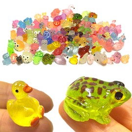 Basuo-9Q 100 Resin Miniature Animal Figures Glow in Dark for Doll House Micro Landscape Luminous Mini Portrait Fairy Garden DIY Easter Egg Fillings Ornament Accessories Party Favors
