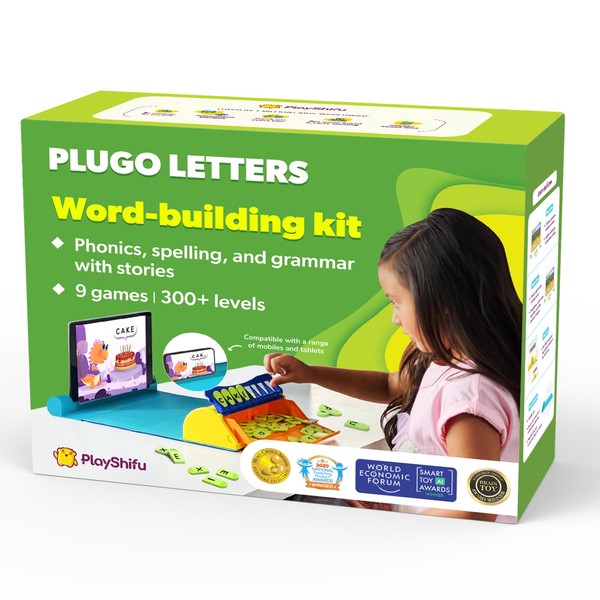 PlayShifu Educational Word Game - Plugo Letters (Kit + App with 9 Learning Games) STEM Toy Gifts for Kids Age 4 5 6 7 8 | Phonics, Spellings & Grammar | 48 Alphabet Tiles (Works with tabs/mobiles)