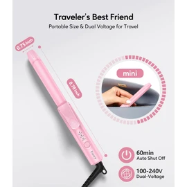 FARERY Travel Size Mini Curling Iron 3/4 Inch, Dual Voltage Travel Curling Iron for Short Hair with 3 Adjustable Temp, Auto-Off, Ceramic Mini Hair Curler Infused Keratin & Argan Oil, with Storage Bag