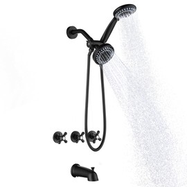 BEIYI Matte Black 3 Handle Tub and Shower Faucet Set, Three Handle Shower Faucet with Tub Spout 3 Knob Bathtub Faucet Trim Kit with Valve