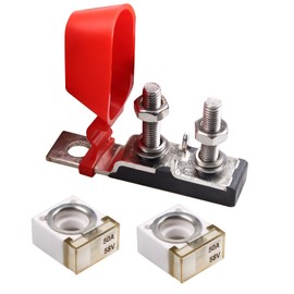 VOZINMOST 50A Battery Fuse+MRBF Terminal Fuse Block,Double Studs-Max Voltage 58V for Car Marine Boat RV(2 Fuses and 2 Double Studs)