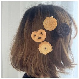 Xduargs Vintage 4 Pcs Cookies Hair Barrette Funny Cookies Hairclip Cute Cartoon Side Headpiece Decorative Set Fun Dessert Pattern Hair Accessories for Women(4Pcs)
