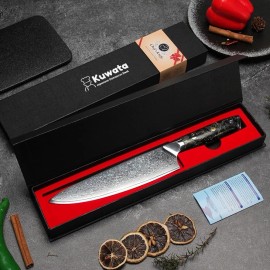 Kuwata 8 Inch Damascus Professional Black Gold Series Chefs Knife